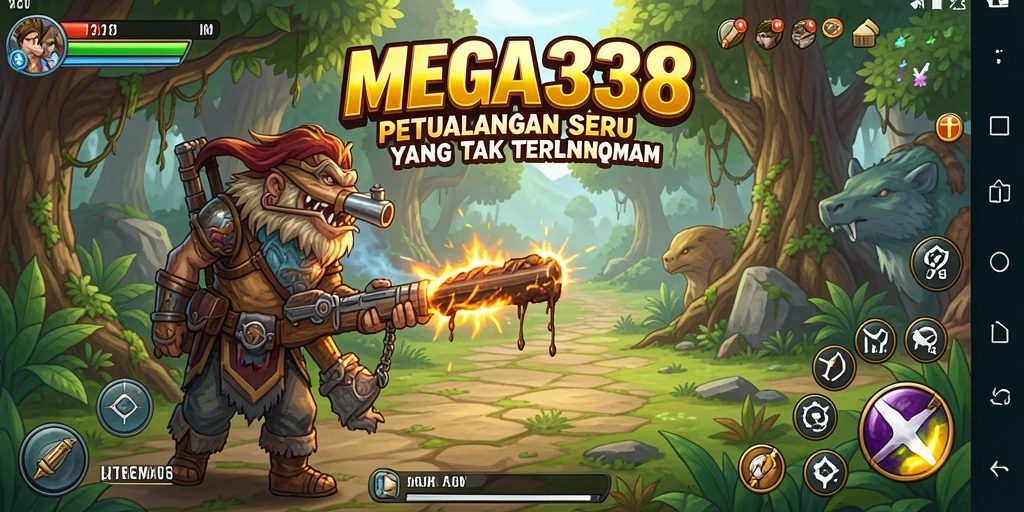 Screenshot gameplay MEGA338 yang menggambarkan aksi petualangan seru.