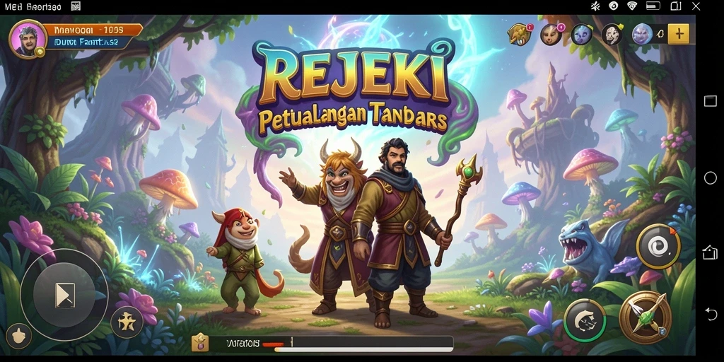 Screenshot gameplay REJEKI menampilkan pertempuran epik dan dunia fantastis.